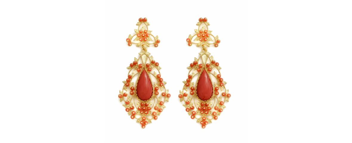Sanna Gioielli Orecchini Con Corallo Rosso Del Mediterraneo (Corallo Sardo) In Argento 925 - Lavorazione Frangia